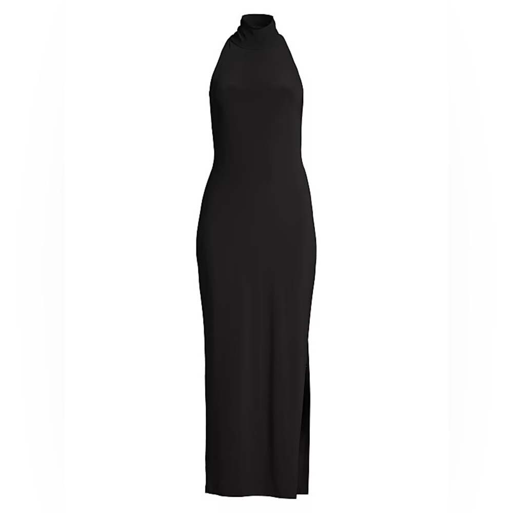 Norma Kamali Partial Turtleneck Slit Long Gown Halter Neck Dress - Picture 2 of 11